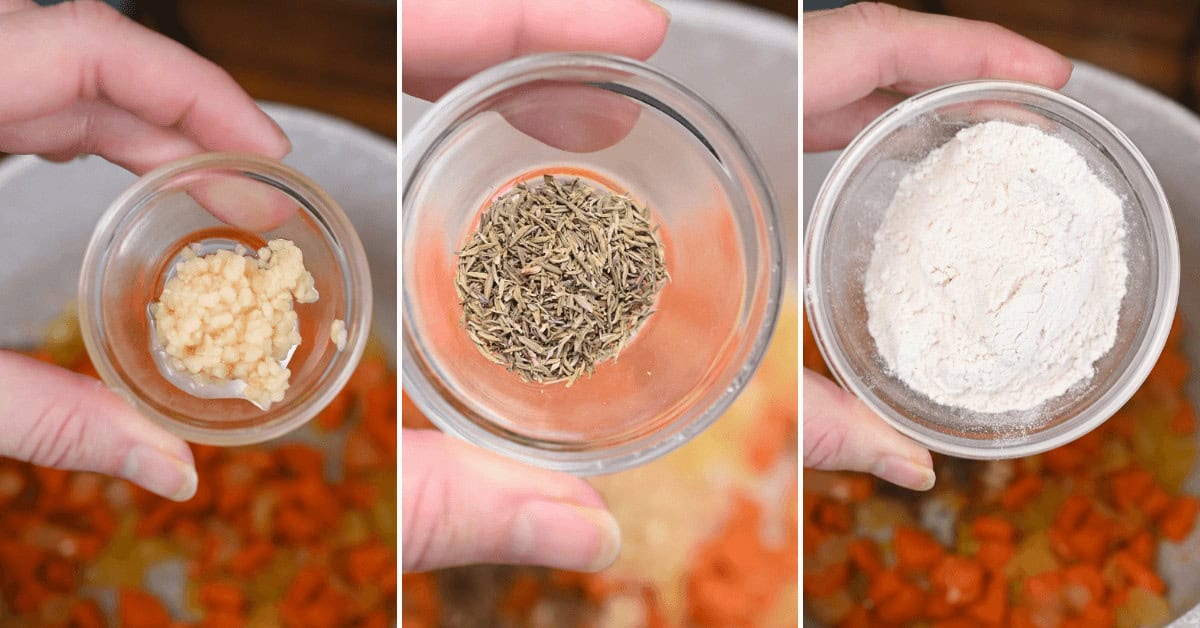 Adding the seasoning to the dish.