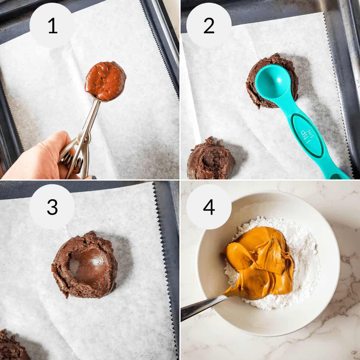 Making the peanut butter mixture for the cookies.