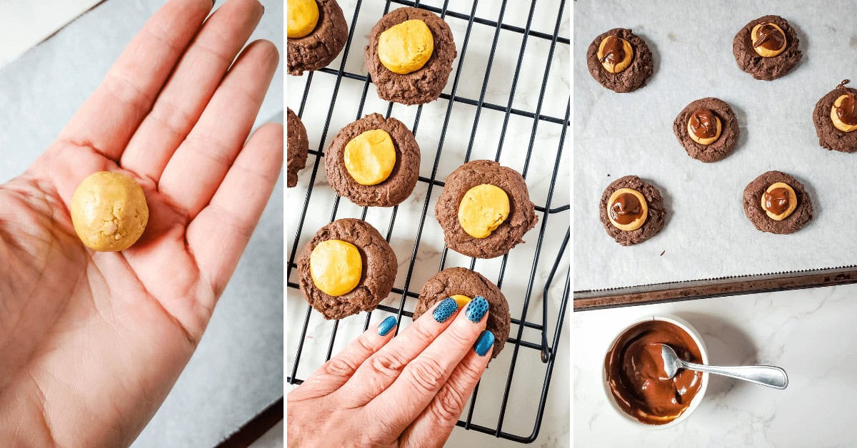 Topping the chocolate on top of the cookies.