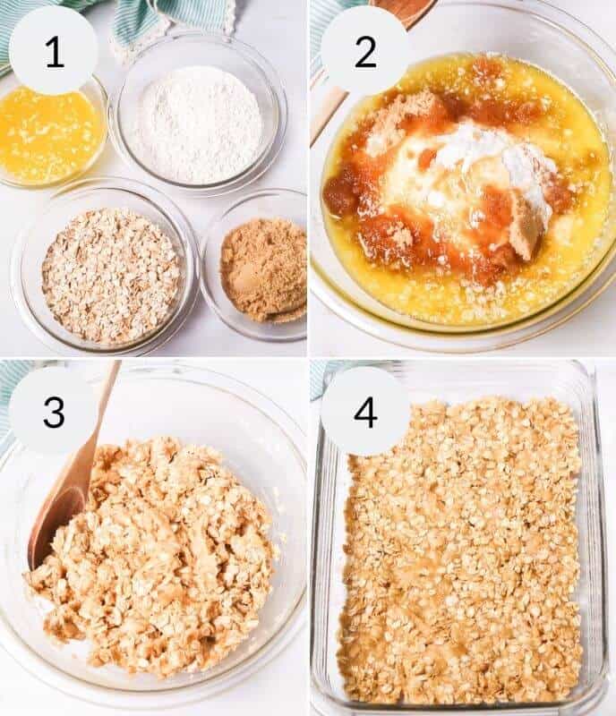 Photos making the crust for the chocolate and oatmeal.