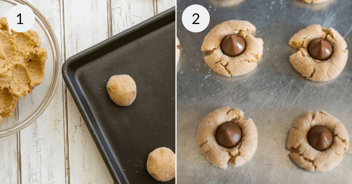 Preparing the dough and topping with the kisses.