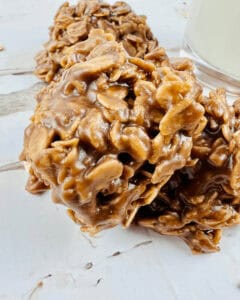 Chocolate Peanut Butter Oatmeal Cookies stacked high.