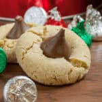 A close up on the Christmas chocolate kiss cookie.