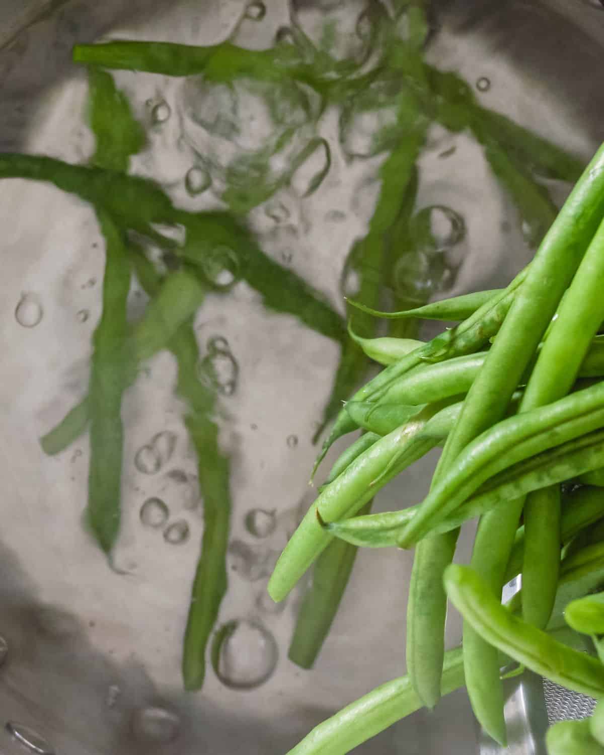 Italian Green Beans  boiling in hot water.