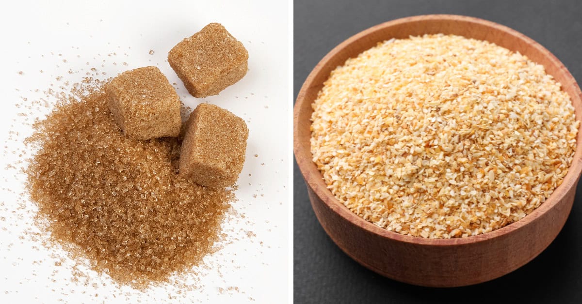 Brown sugar cubes and granules rest alongside a bowl of granulated garlic, perfect ingredients for crafting a homemade chili seasoning.