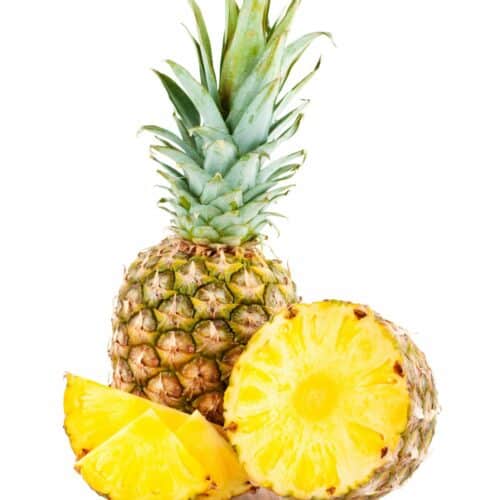 A pineapple cut up.