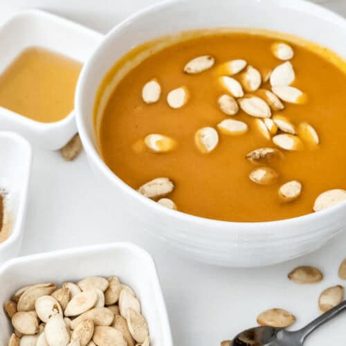 A turine of the finished dinner topped with the seeds.