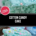 A slice of cotton candy cake with blue frosting, star and round sprinkles, and a delightfully soft texture captures the whimsical essence of this treat.