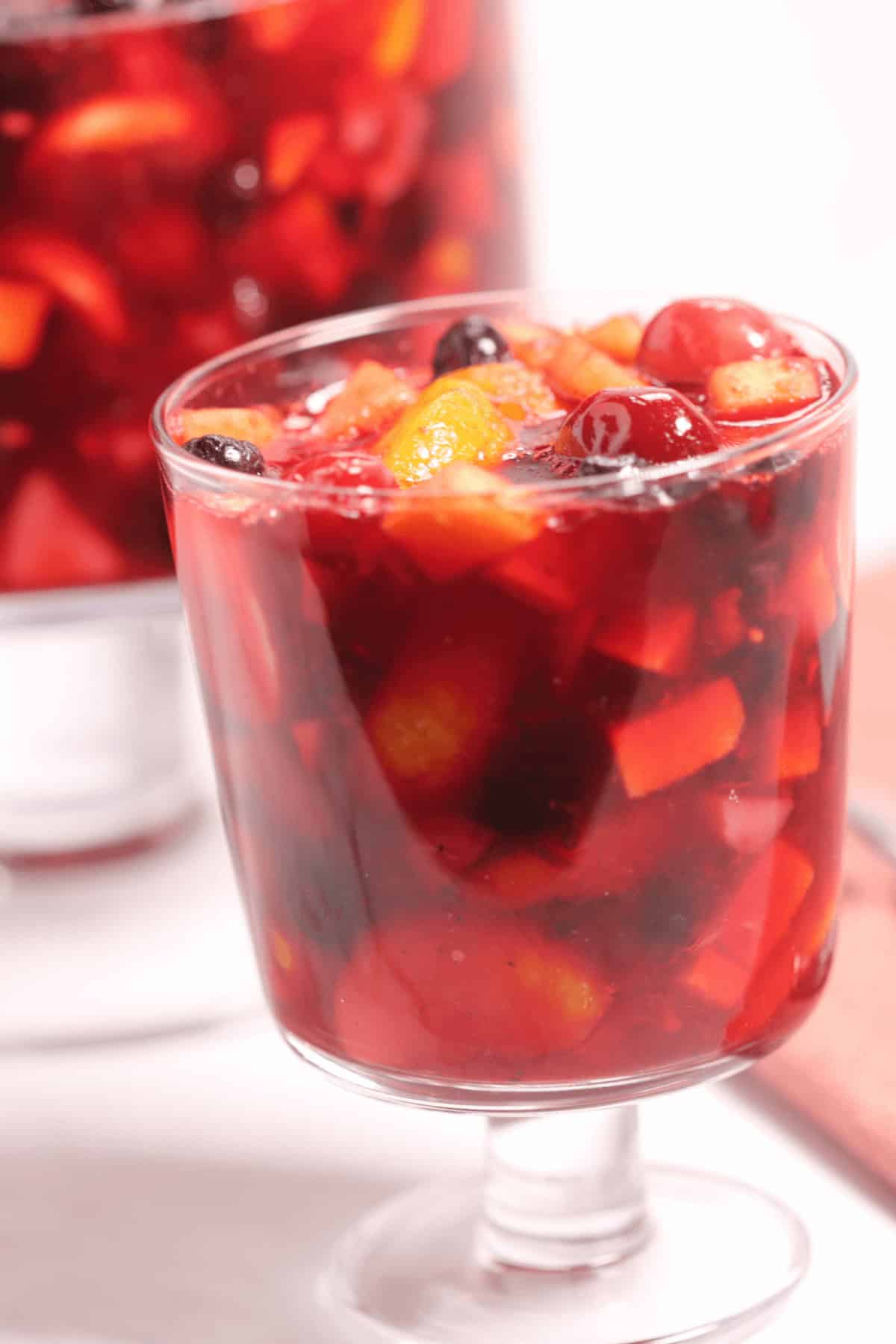 A serving of cranberry jello salad.