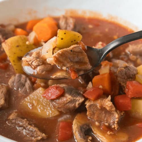 A hearty Crock Pot Beef Stew with tender meat and flavorful vegetables.