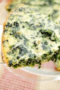 A slice of the crustless spinach bacon quiche.