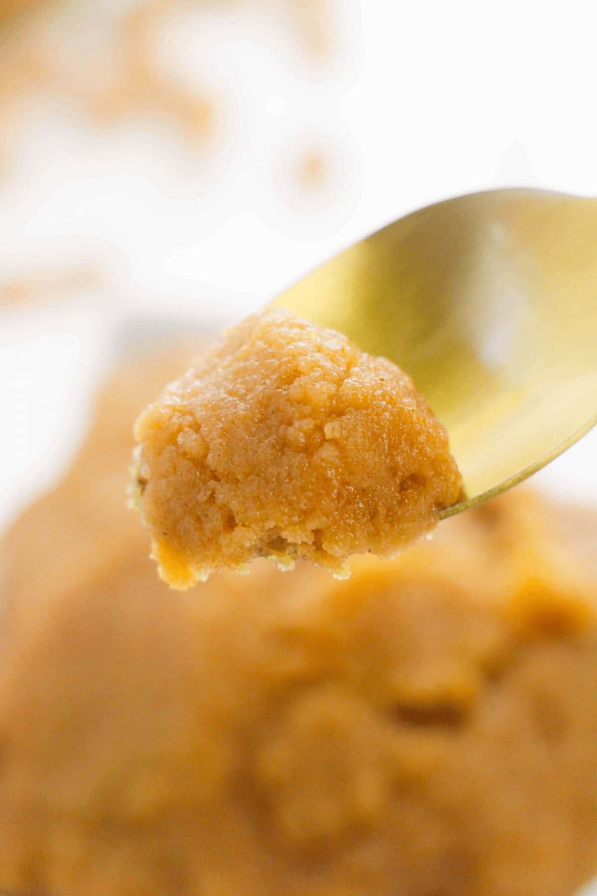 Close-up of the treat with a hint of peanut butter texture against a blurred background.