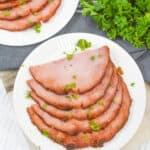 A top shot of the finished Glazed air fryer ham.