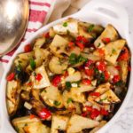 A side view of the potato salad.