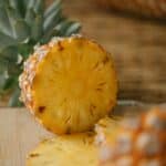A Pineapple Cut in half to show the inside.