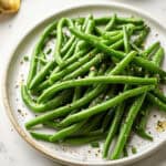 Italian Green Beans on a white plate.