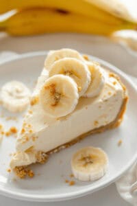 A slice of no bake banana cheesecake.