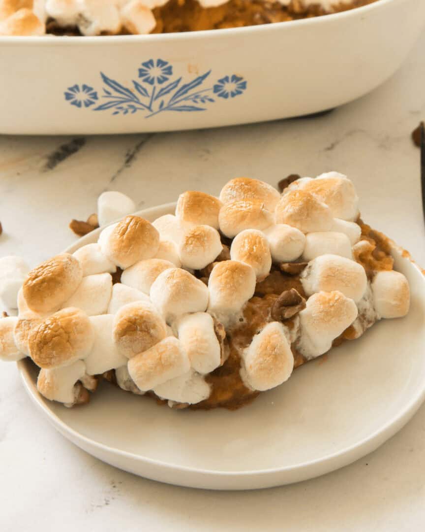 A beautiful sweet potato casserole with canned yams.