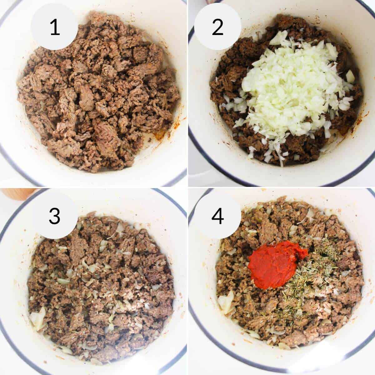 Browning the meat for the dish.