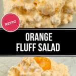 Two views of the side dish of the orange fluff.