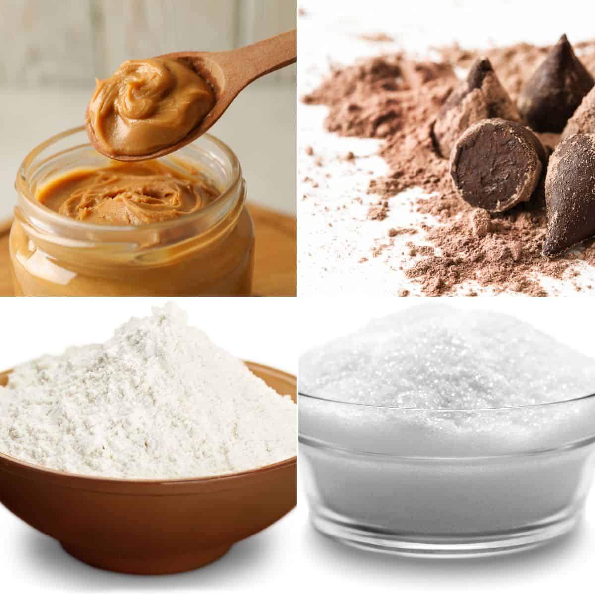 Kiss, peanut butter, sugar and flour.