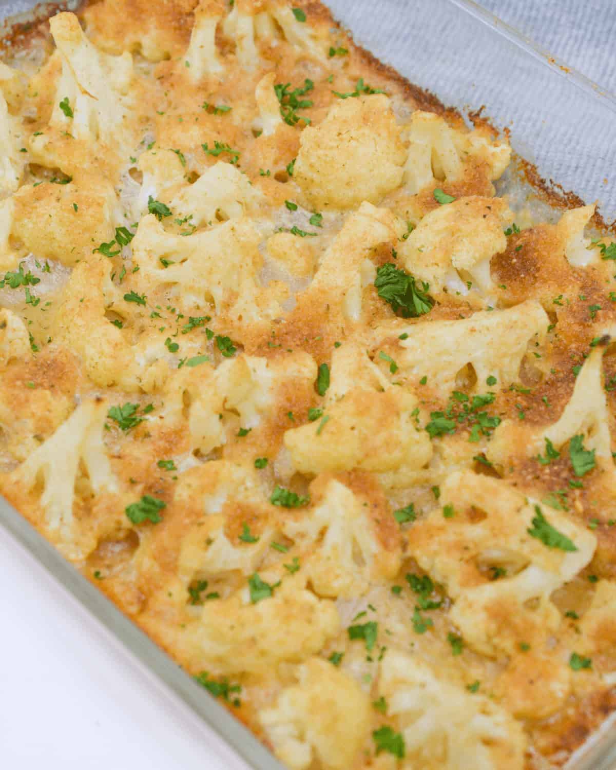 A casserole dish full of the finished dish.