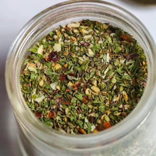 A jar of homemade Spaghetti Seasoning.