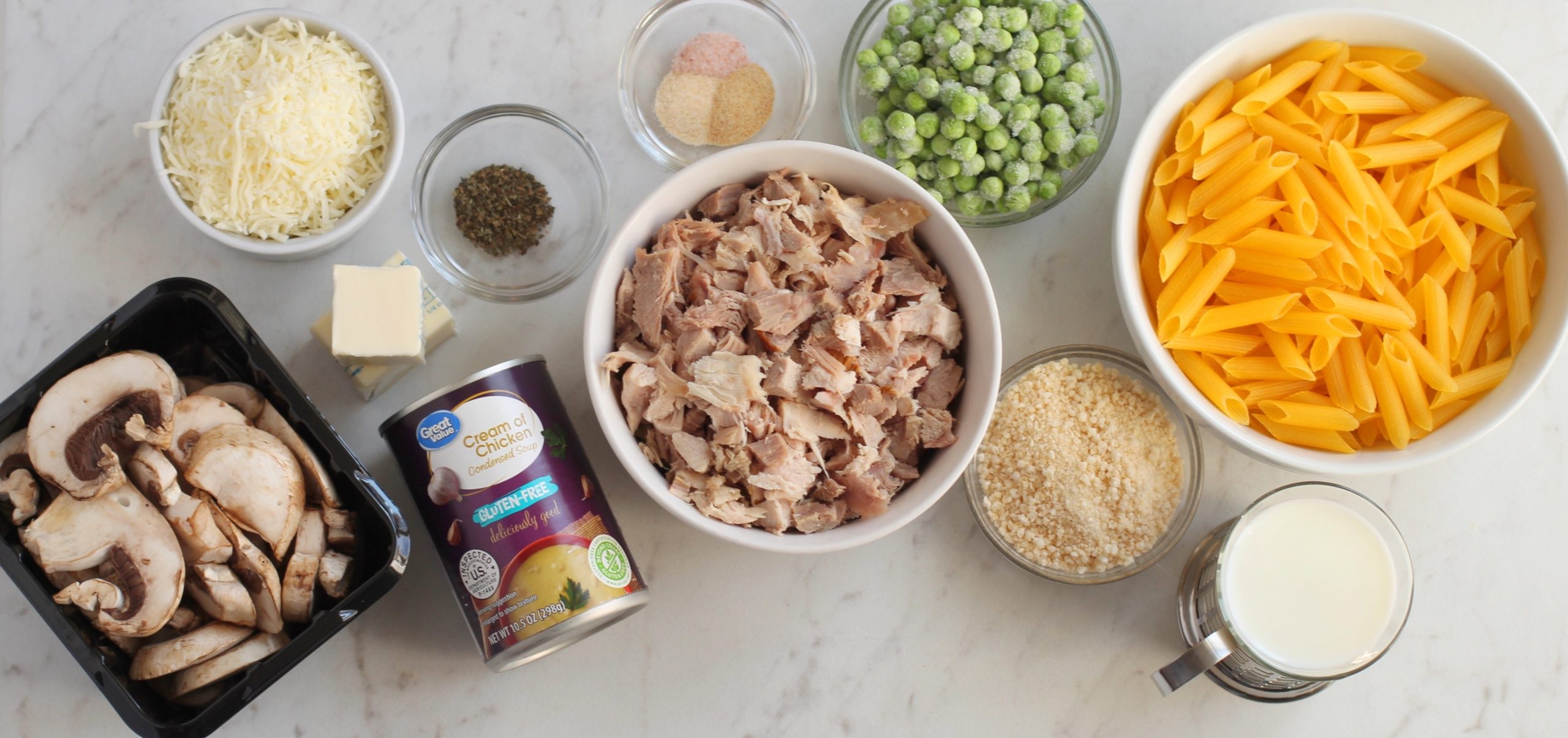 Turkey, cheese vegetables to make the casserole.