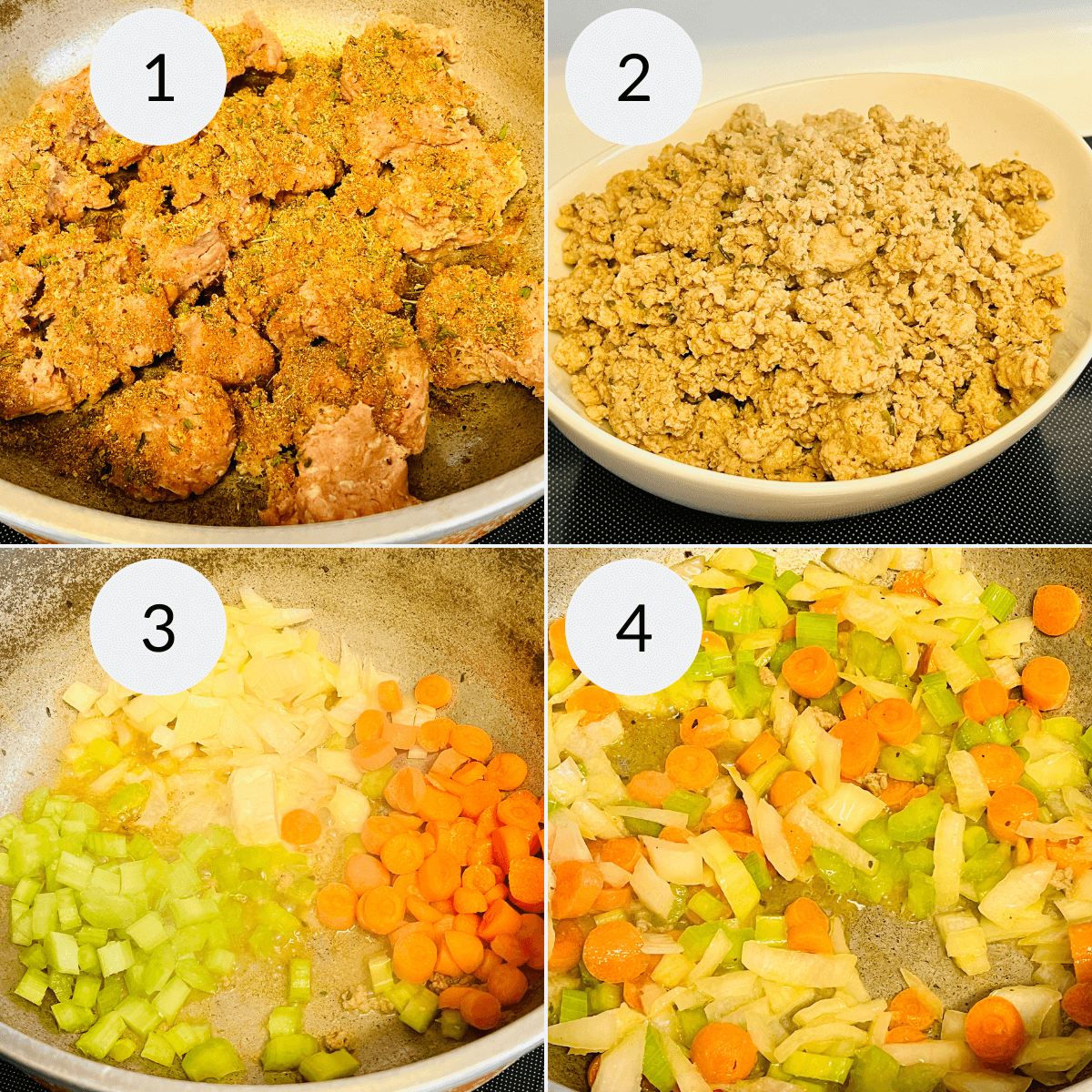 A series of photos showing how to make soup with bacon.