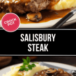 Two views of the crock pot salisbury steak.