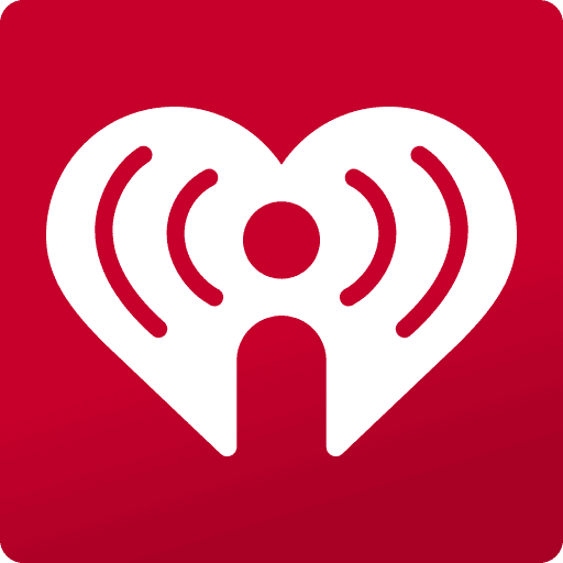 A red background showcases a white heart-shaped logo resembling sound waves, synonymous with the iHeart brand. Dive into the world of "Behind the Recipe," where every heartbeat syncs to your favorite recipe podcast discoveries.