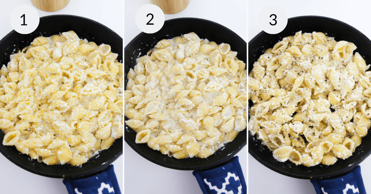 Making the creamy sauce for the pasta.